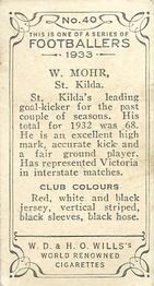 1933 Wills's Victorian Footballers (Small) #40 Bill Mohr Back